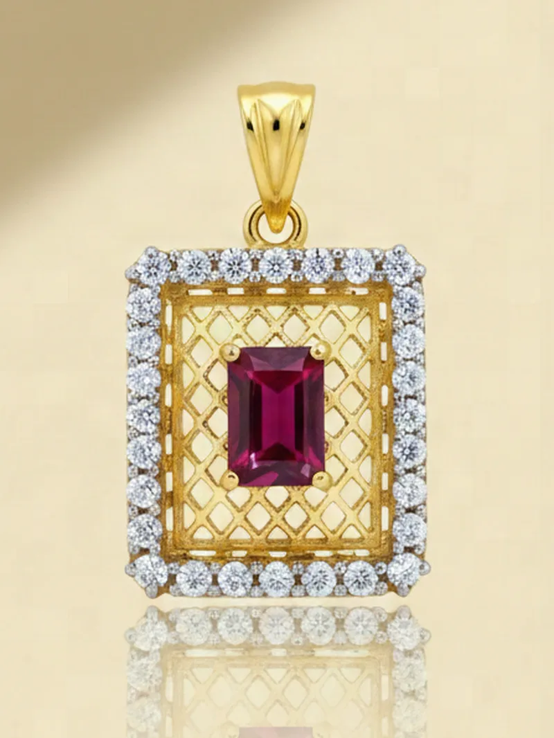 Lattice Ruby Locket, Gold 21K