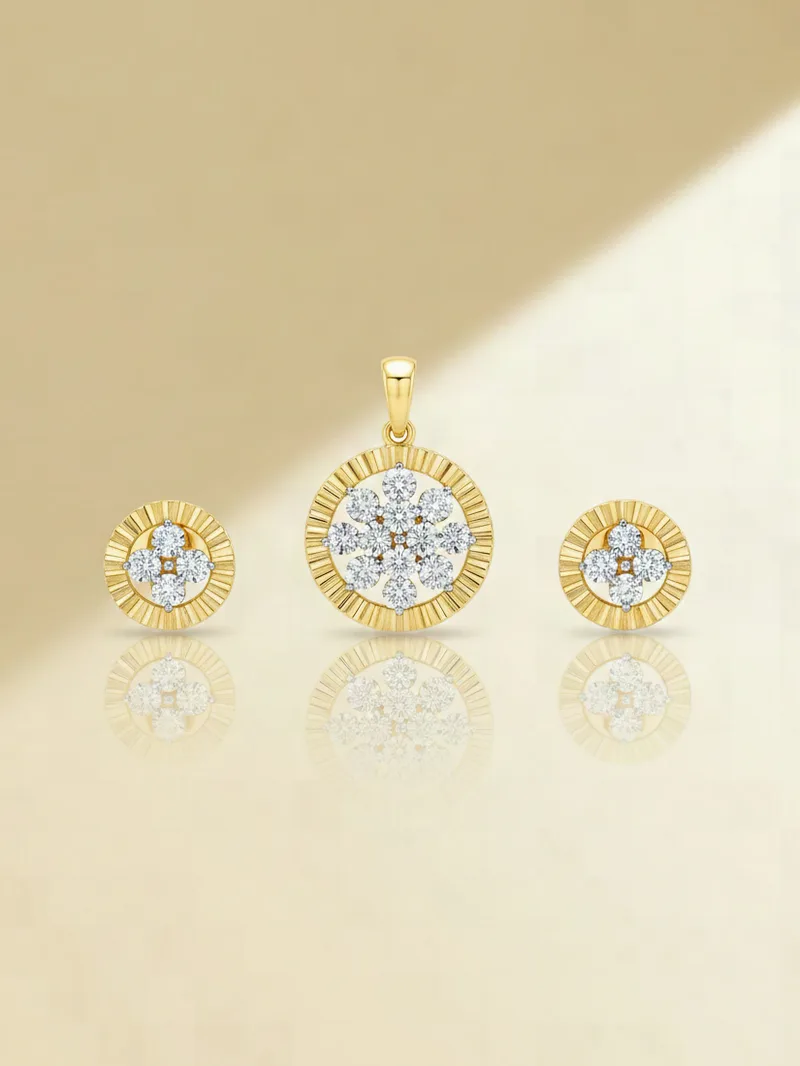 Sunward Bloom Locket Set, Gold 21K