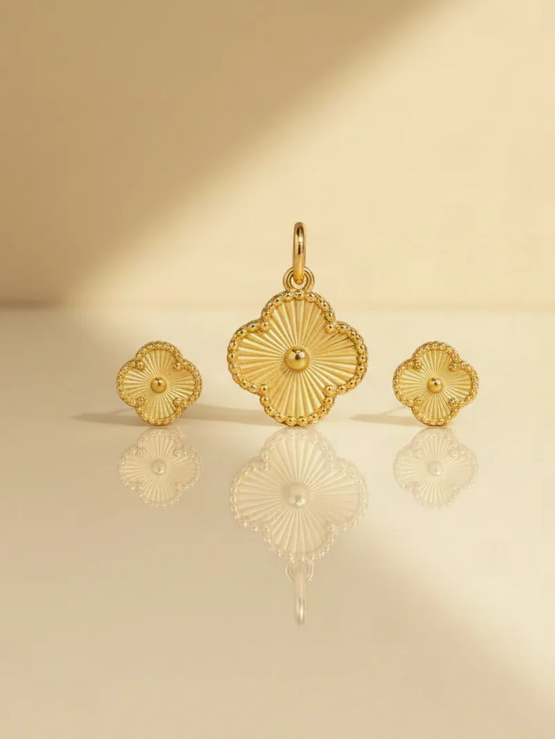 Petalled Sun Locket Set, Gold 21K