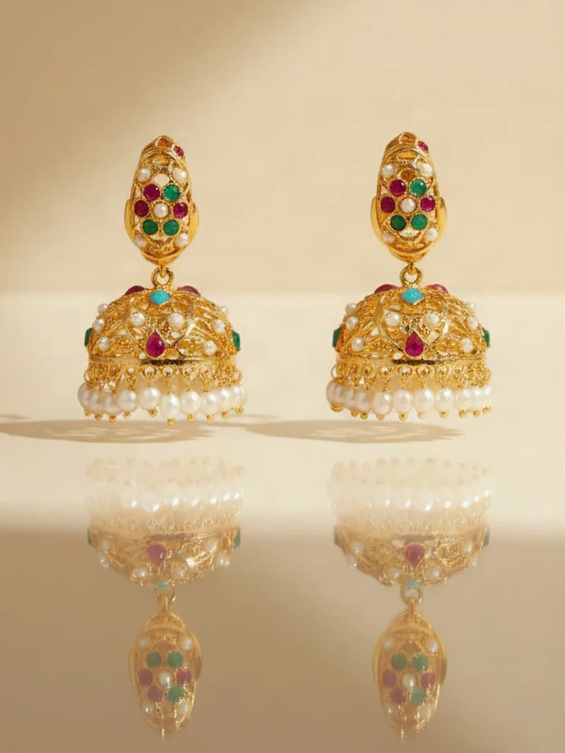 Navratna Chandbali Jhumka, Gold 22K