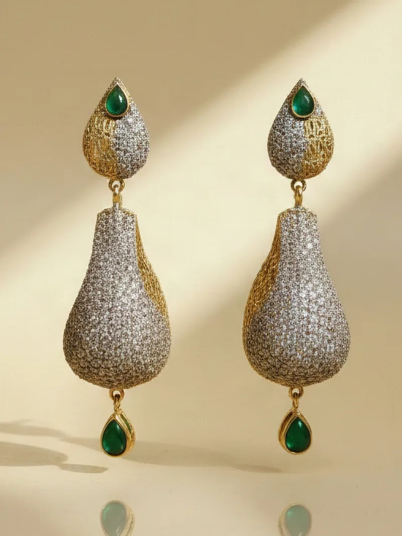 Verdant Teardrop Earrings, Gold 22K