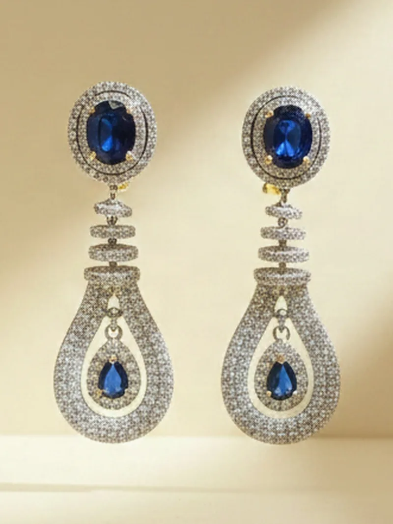 Azure Cascade Teardrop Earrings, Gold 22K