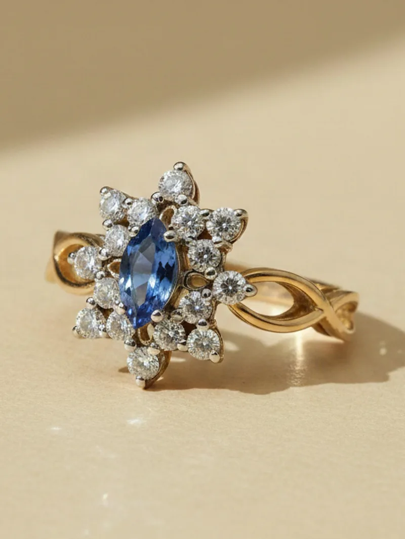 Azure Blossom Ring, Gold 21K